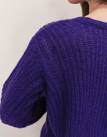 TIM  - Cardigan purple tricot &agrave; encolure V profonde-5