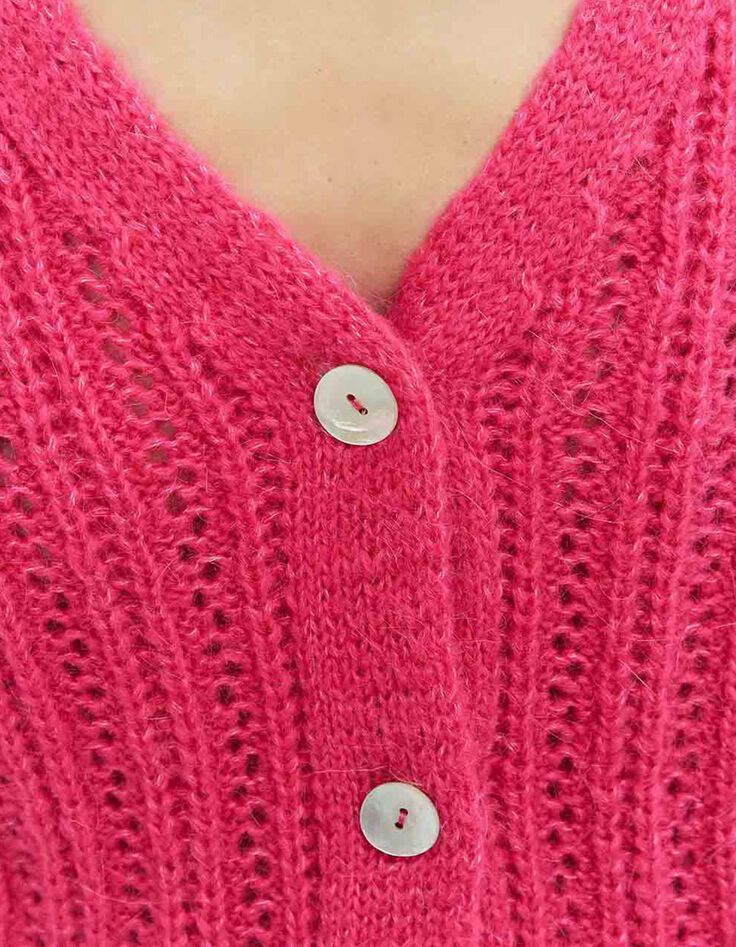 THEORY - Cardigan rose fuchsia en tricot fantaisie-4