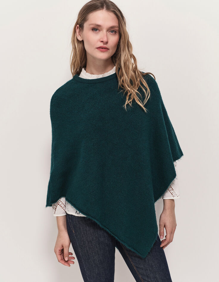 ALAMO - Poncho vert tricot col rond-1 ALAMO - Poncho vert tricot col rond-1