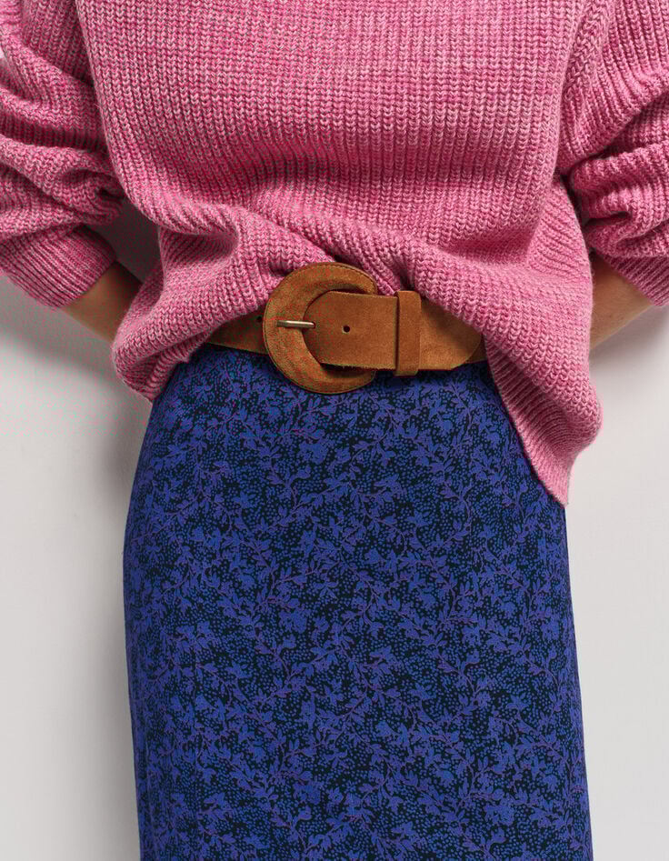 JULLY - Jupe midi marine imprimé floral pois-4