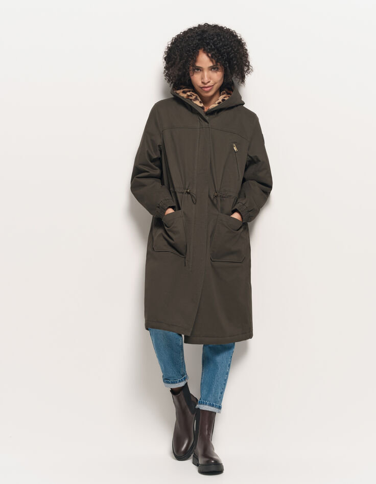 DAREL - Parka kaki fourrée imprimé léopard-6