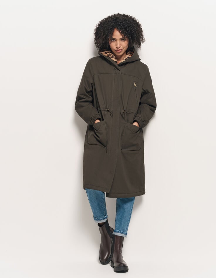 DAREL - Parka kaki fourrée imprimé léopard-6 DAREL - Parka kaki fourrée imprimé léopard-6