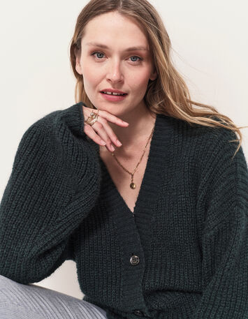 TREFLE - Cardigan vert tricot réversible devant/dos-5