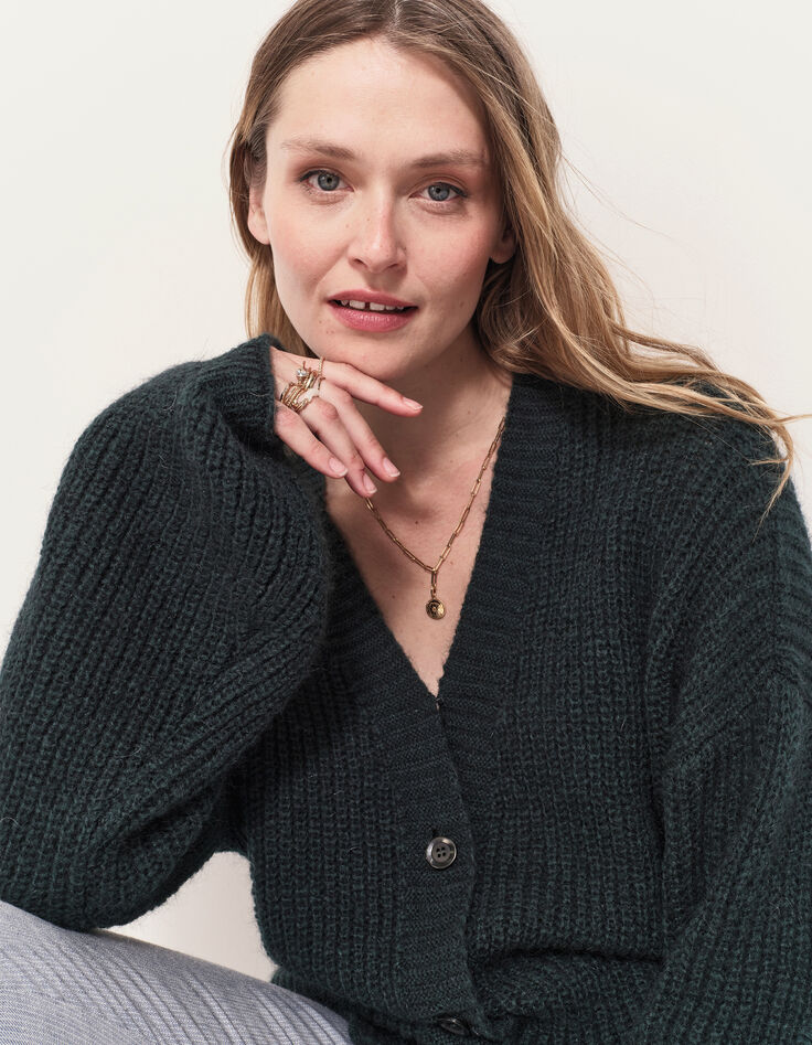 TREFLE - Cardigan vert tricot réversible devant/dos-5 TREFLE - Cardigan vert tricot réversible devant/dos-5