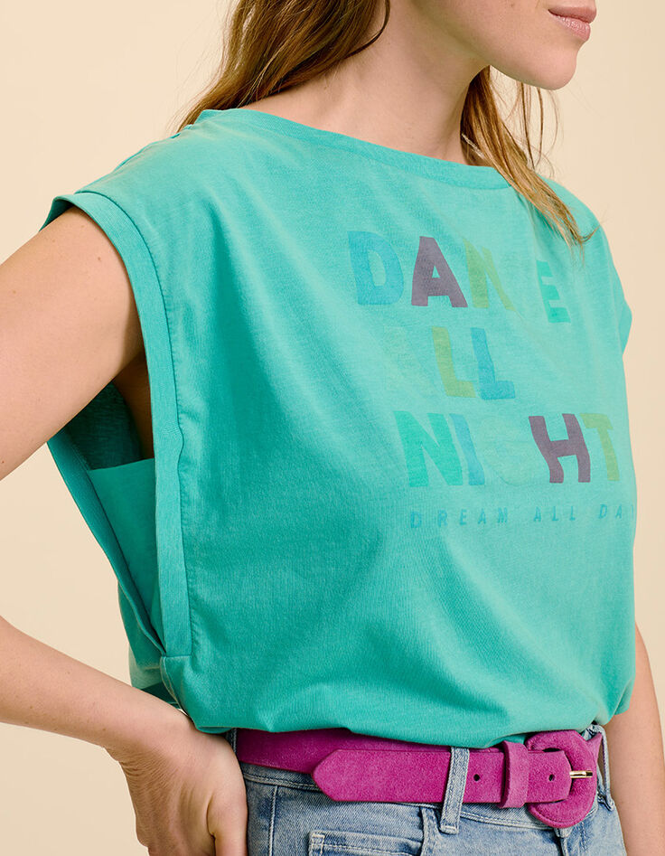 MARCIA - T-shirt menthe à message couleur-4