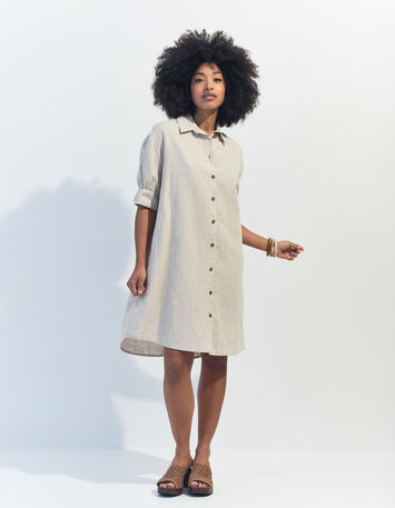 REACH - Robe chemise beige chiné en lin et coton -6