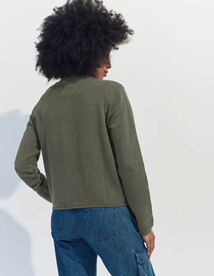 MARINO - Cardigan kaki coton bio zippé maille matelassée -3