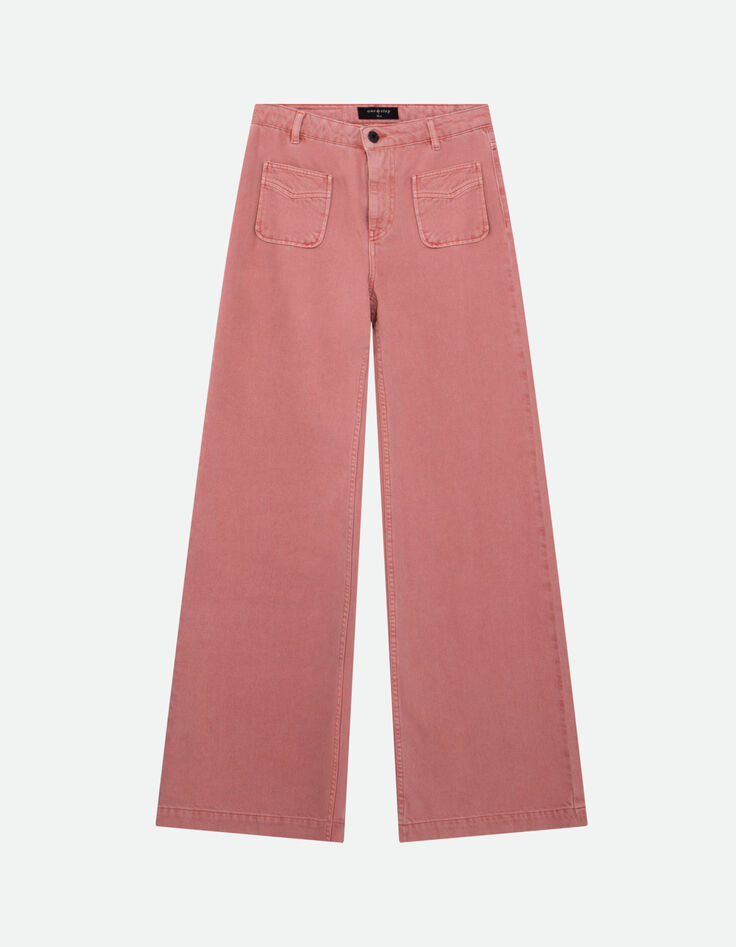 LE HAILEY - Jean flare rose coton bio surteint -6