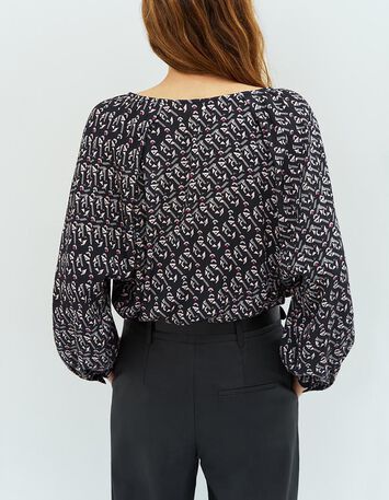 CASAL - Blouse grise à imprimé arty graphique-3