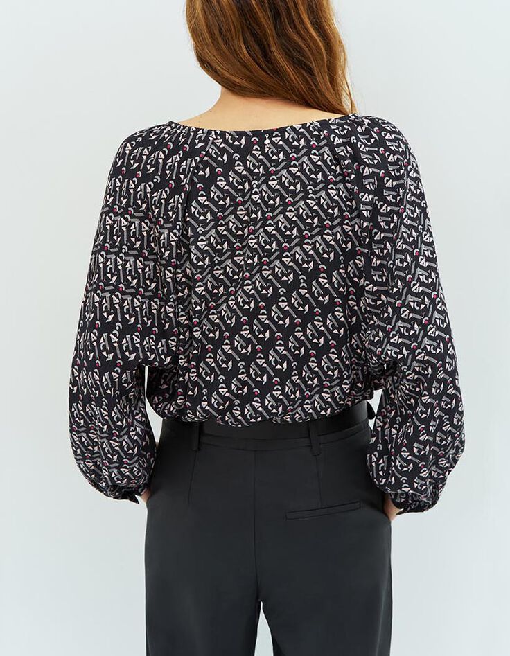 CASAL - Blouse grise à imprimé arty graphique-3