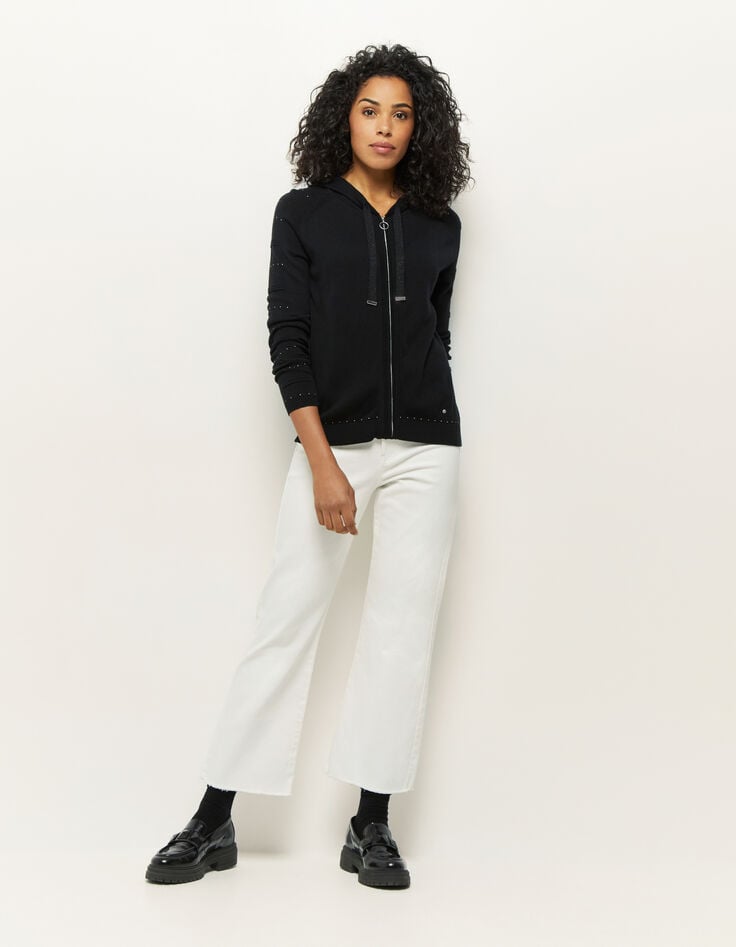 TAÏGA - Cardigan noir à capuche et clous-1