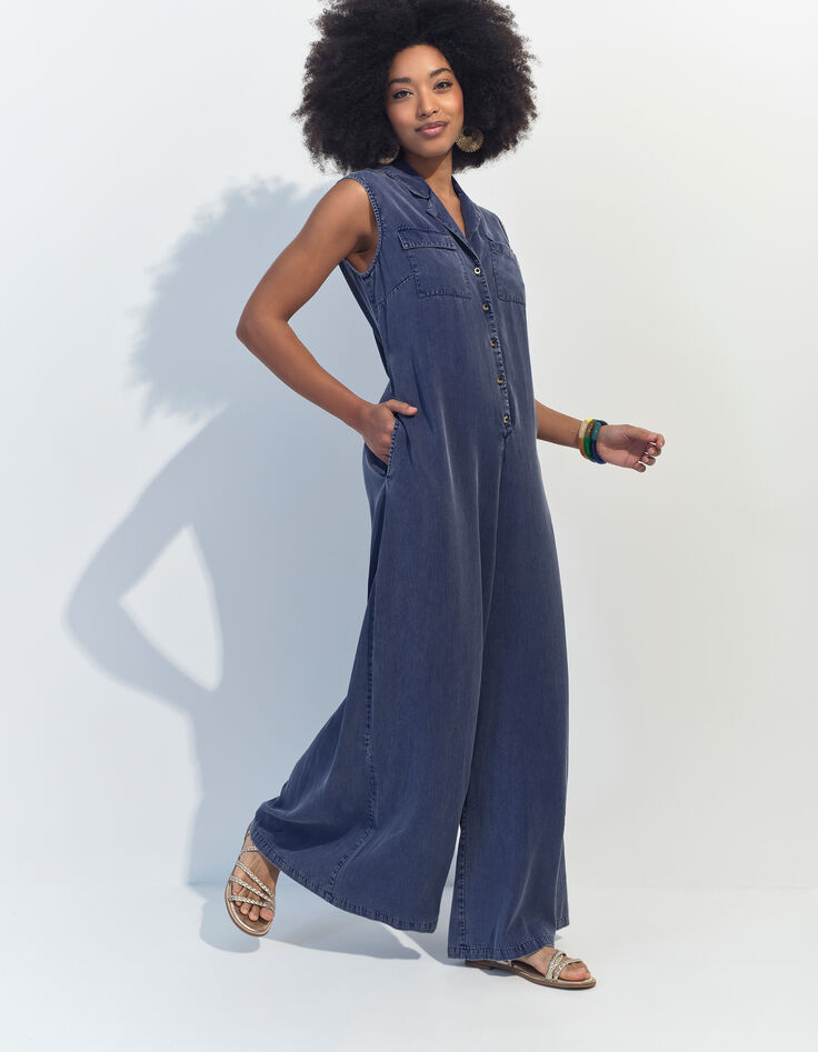 RIKKO - Combinaison évasée bleue en Lyocell® -1