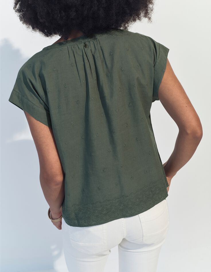 CONOR - Top vert upcycl&eacute; broderies &eacute;toiles -3