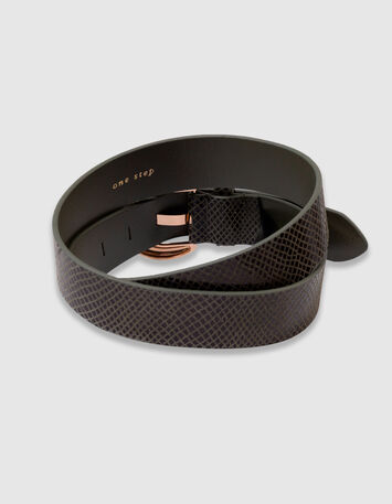 AMALIA - Ceinture kaki cuir certifié effet python -3 AMALIA - Ceinture kaki cuir certifié effet python -3
