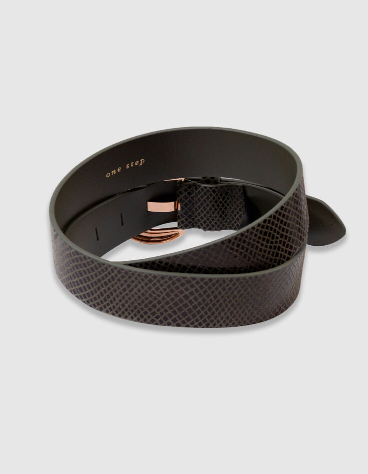 AMALIA - Ceinture kaki cuir certifié effet python -3 AMALIA - Ceinture kaki cuir certifié effet python -3