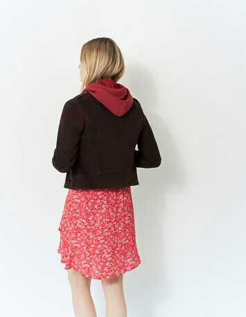 DEAN - Blouson marron en cuir velours esprit motard-3