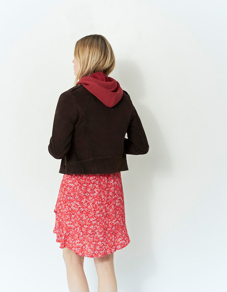 DEAN - Blouson marron en cuir velours esprit motard-3
