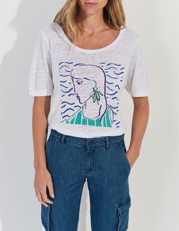 MALONE - T-shirt blanc maille lin danseuse crayonn&eacute; -1