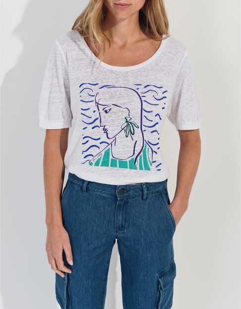 MALONE - T-shirt blanc maille lin danseuse crayonn&eacute;  - One Step