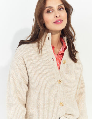 TIANA - Cardigan beige tricot à col montant -6