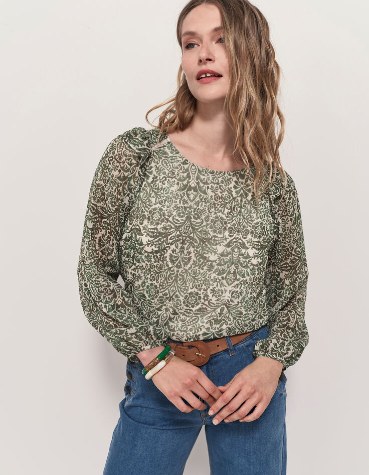 CAMPBELL - Blouse écrue imprimé romance baroque-1 CAMPBELL - Blouse écrue imprimé romance baroque-1