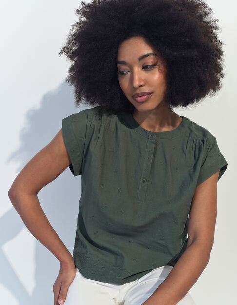 CONOR - Top vert upcyclé broderies étoiles  - One Step