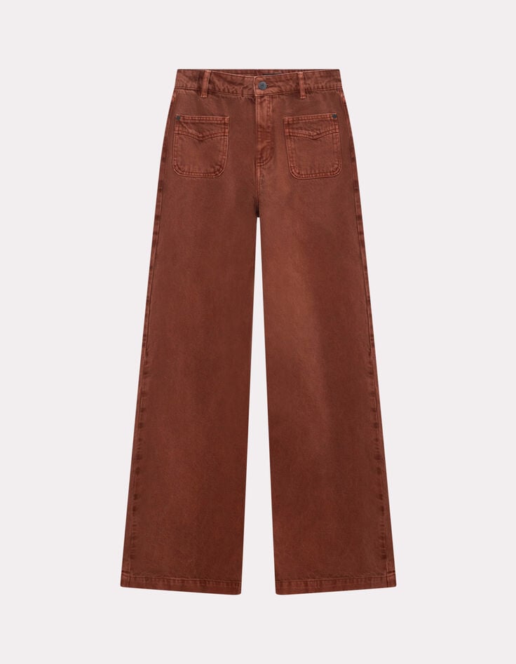 LE HAILEY - Jean flare marron surteint poches plaquées-2