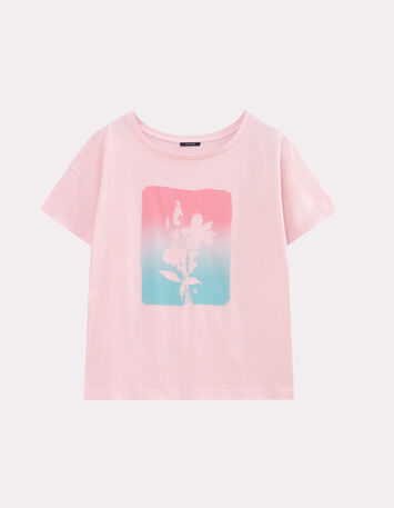 MAURO - T-shirt rose coton bio visuel arty floral-6