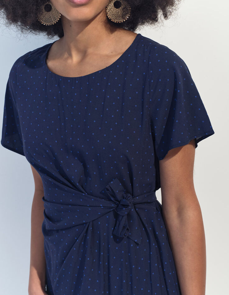 RAMI - Robe bleue Lenzing Ecovero minimaliste carr&eacute;s-4