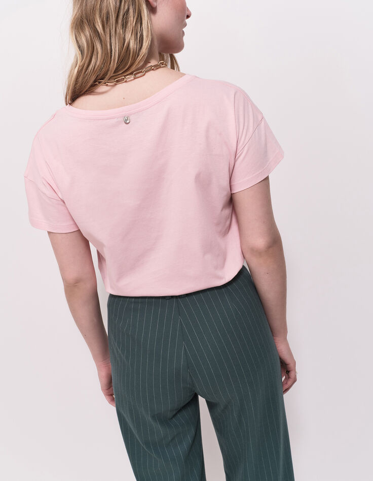 MAURO - T-shirt rose coton bio visuel arty floral-3