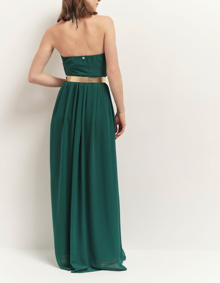 RHODES - Robe bustier longue jungle green à bandeau plissé-3