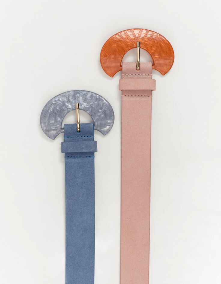 APIS - Ceinture lapiz blue en cuir velours certifié-2