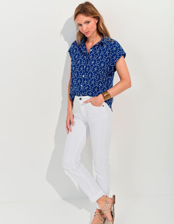 CORNELIA - Chemise bleue coton bio broderies all-over -7