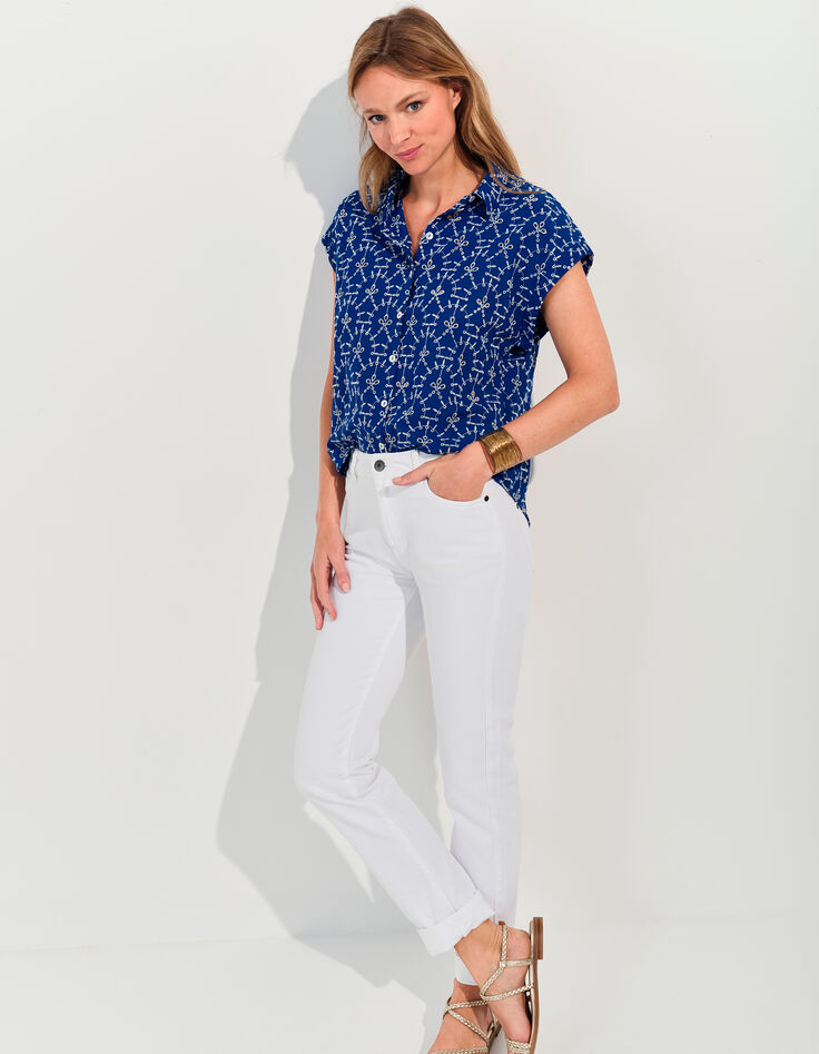 CORNELIA - Chemise bleue coton bio broderies all-over -7