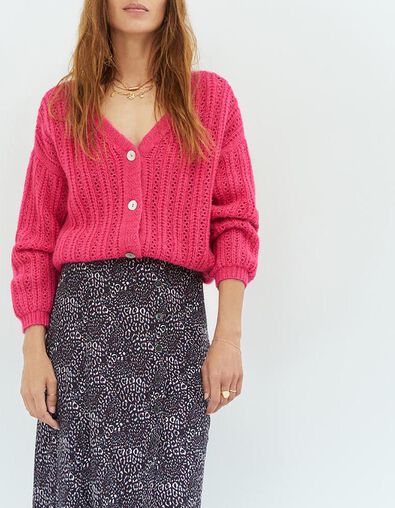 THEORY - Cardigan rose fuchsia en tricot fantaisie - One Step