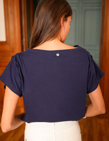MINOS - T-shirt marine coton bio visuel cœur et message -2