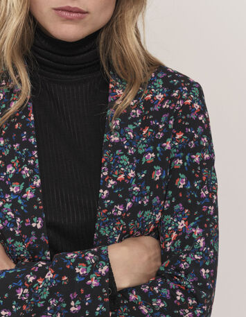 VEZELY - Veste de costume noire &agrave; imprim&eacute; jardin nocturne-4