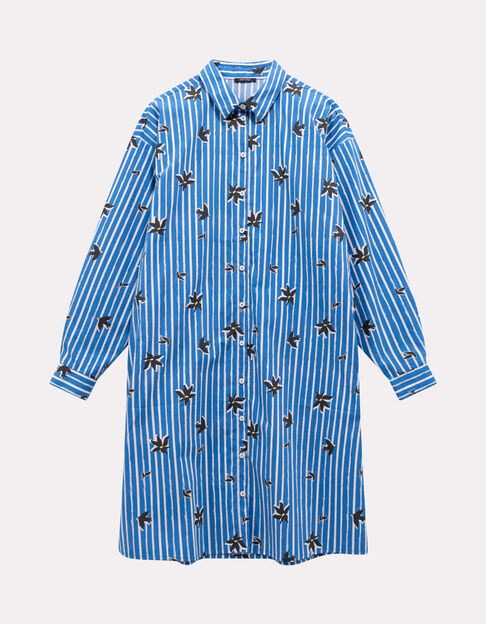 RAYOL - Robe chemise bleue imprim&eacute; rayures printani&egrave;res - One Step