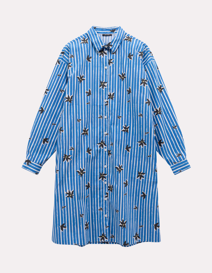 RAYOL - Robe chemise bleue imprim&eacute; rayures printani&egrave;res-1