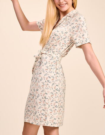 RELIGIO - Robe chemise ivoire à imprimé bouquet végétal-5