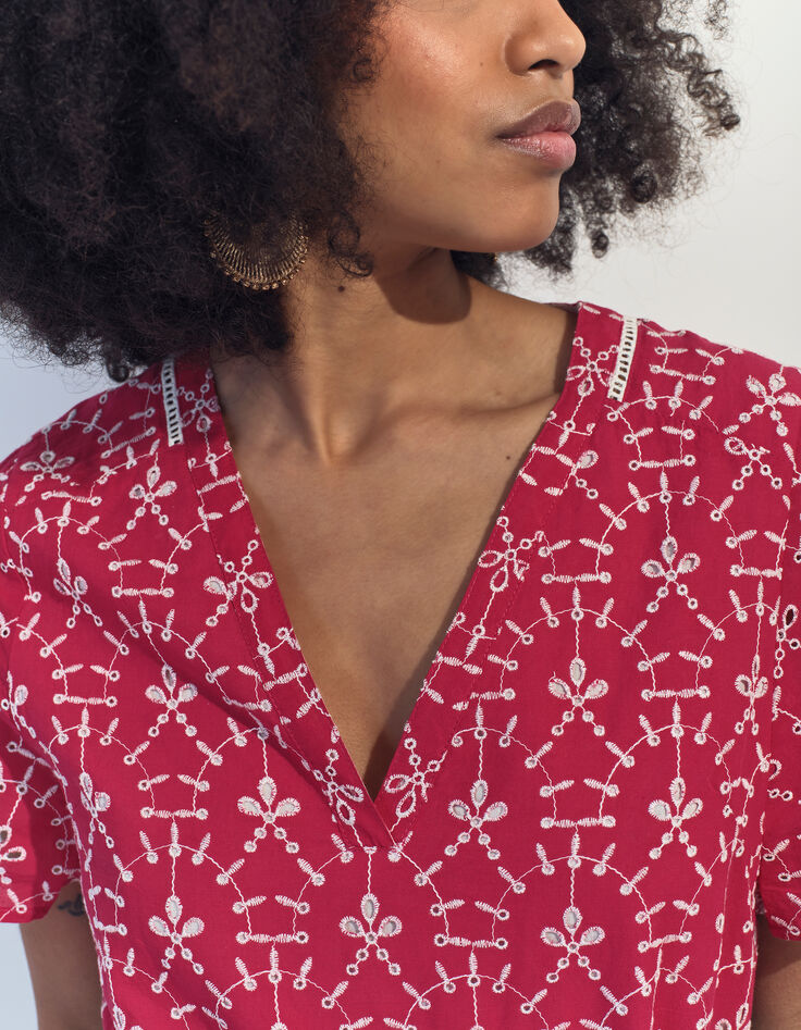 REKO - Robe rose coton bio broderies all-over -4