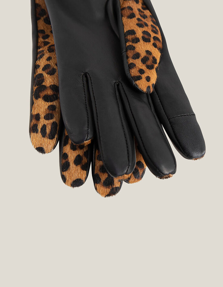 ASTRIO - Gants toffee cuir effet poulain à motif léopard-5