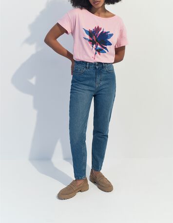 MAURO - T-shirt rose coton bio fleur arty -2