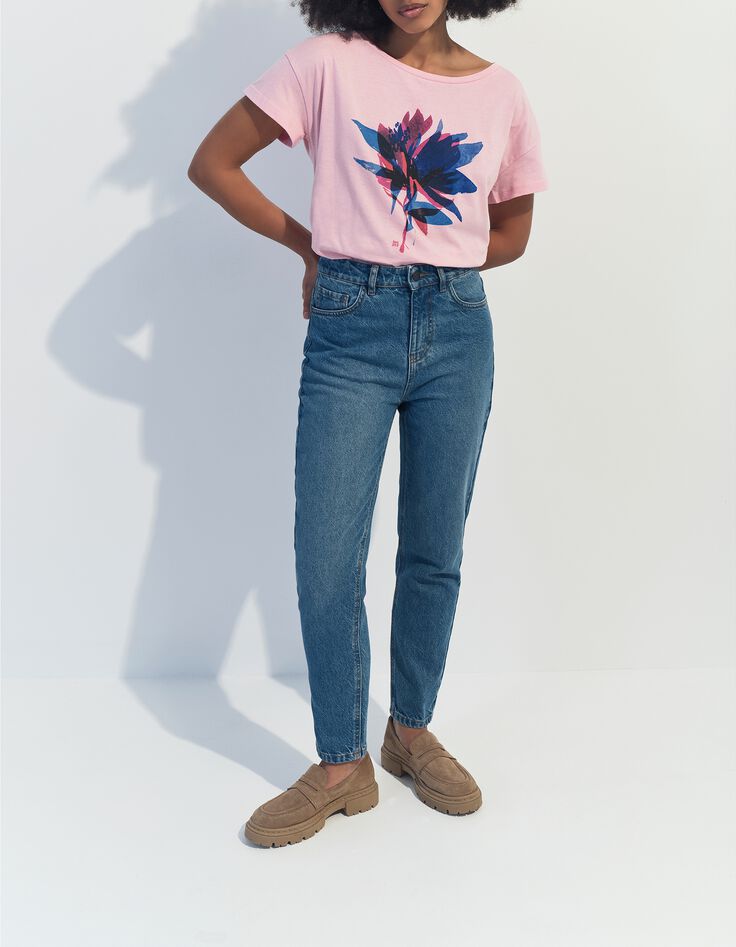 MAURO - T-shirt rose coton bio fleur arty -2