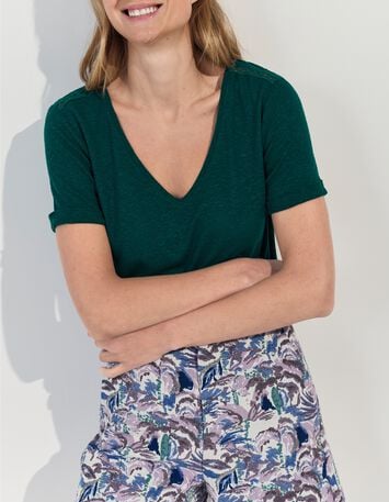 MARINGA - T-shirt vert d&eacute;tails dentelle -5