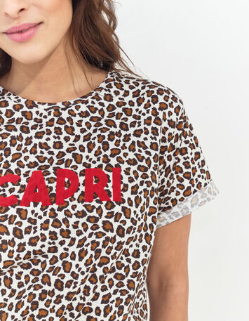 MARANA - T-shirt beige coton bio léopard et message-3