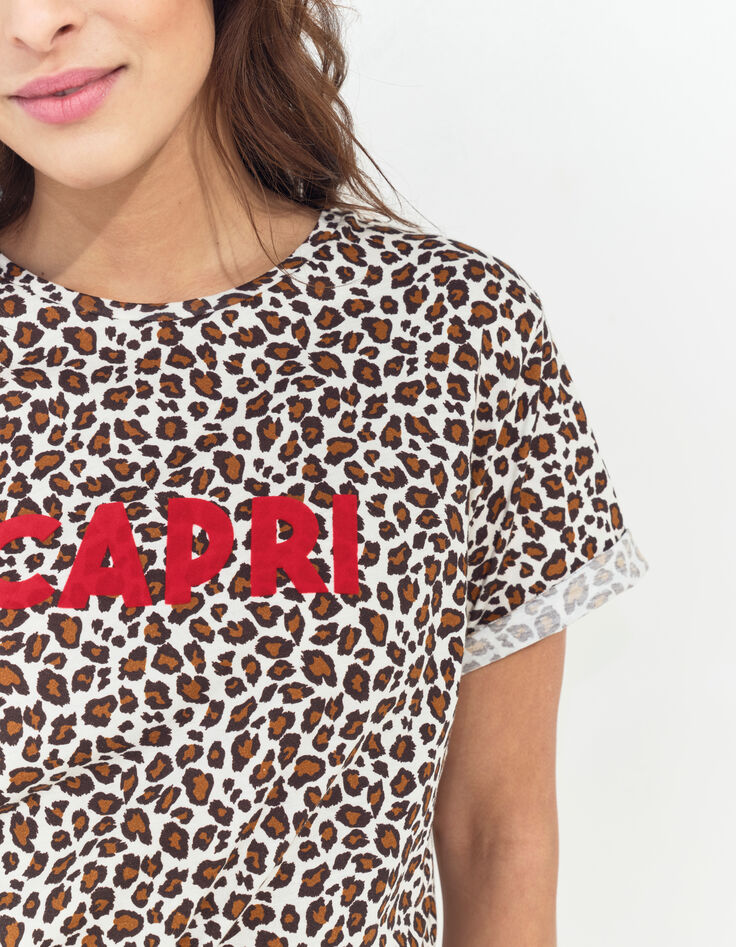 MARANA - T-shirt beige coton bio léopard et message-3