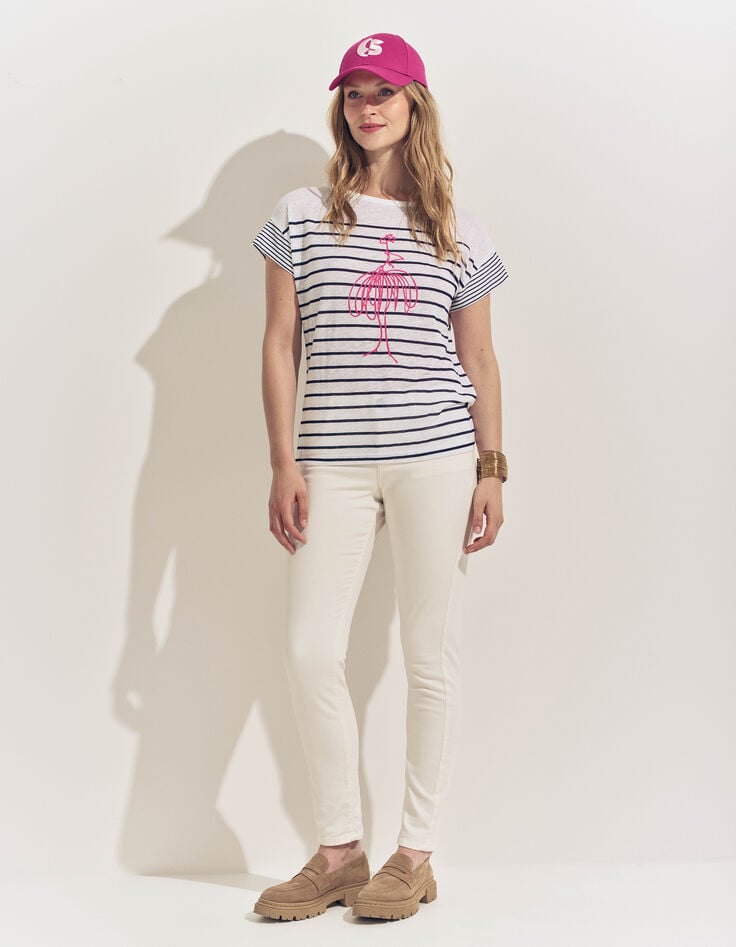MOLLY- T-shirt blanc rayures marine et danseuse-5 MOLLY- T-shirt blanc rayures marine et danseuse-5
