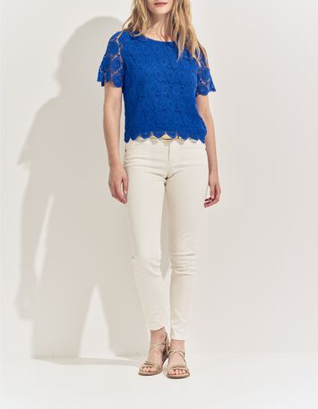 CARAIBES - Top bleu dentelle esprit macram&eacute; -6