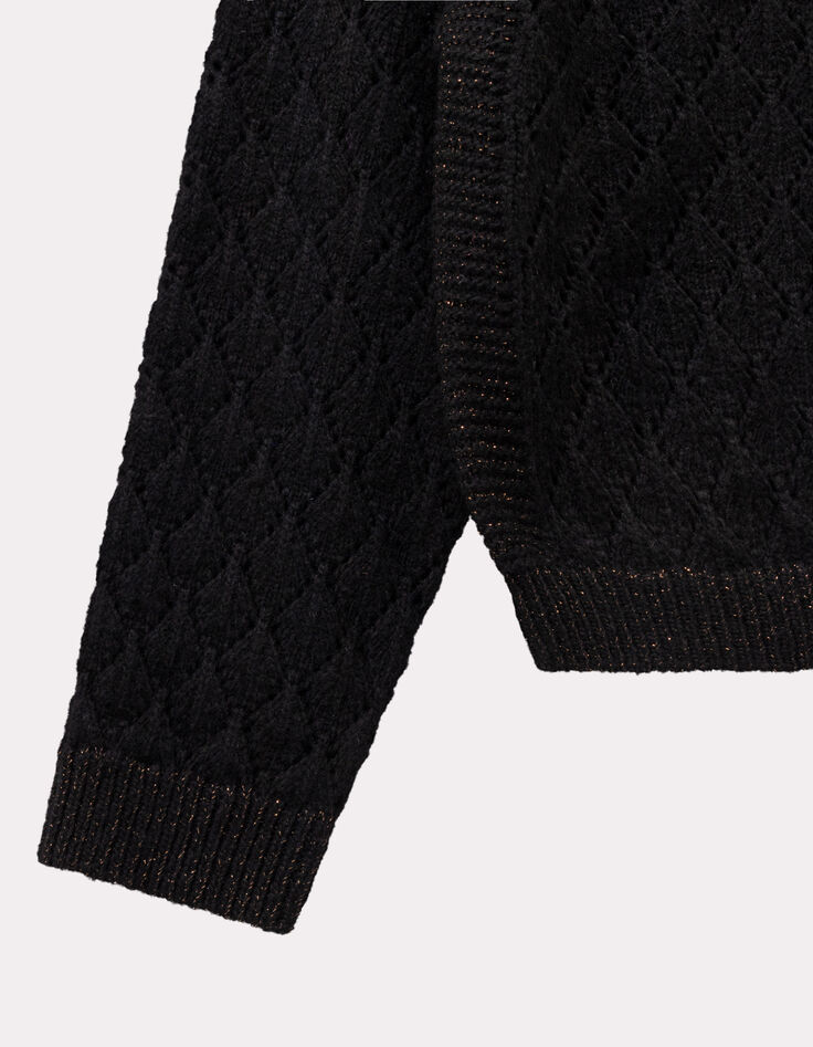 TACEY - Pull noir tricot ajouré réversible devant/dos-3 TACEY - Pull noir tricot ajouré réversible devant/dos-3